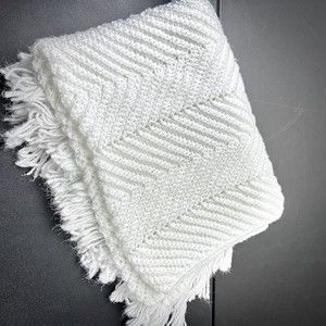 Medium White Baby Blanket Crocheted Afghan Throw Home Decor 24"x40" Boho Cottage